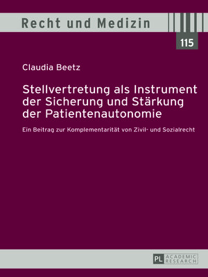 cover image of Stellvertretung als Instrument der Sicherung und Stärkung der Patientenautonomie